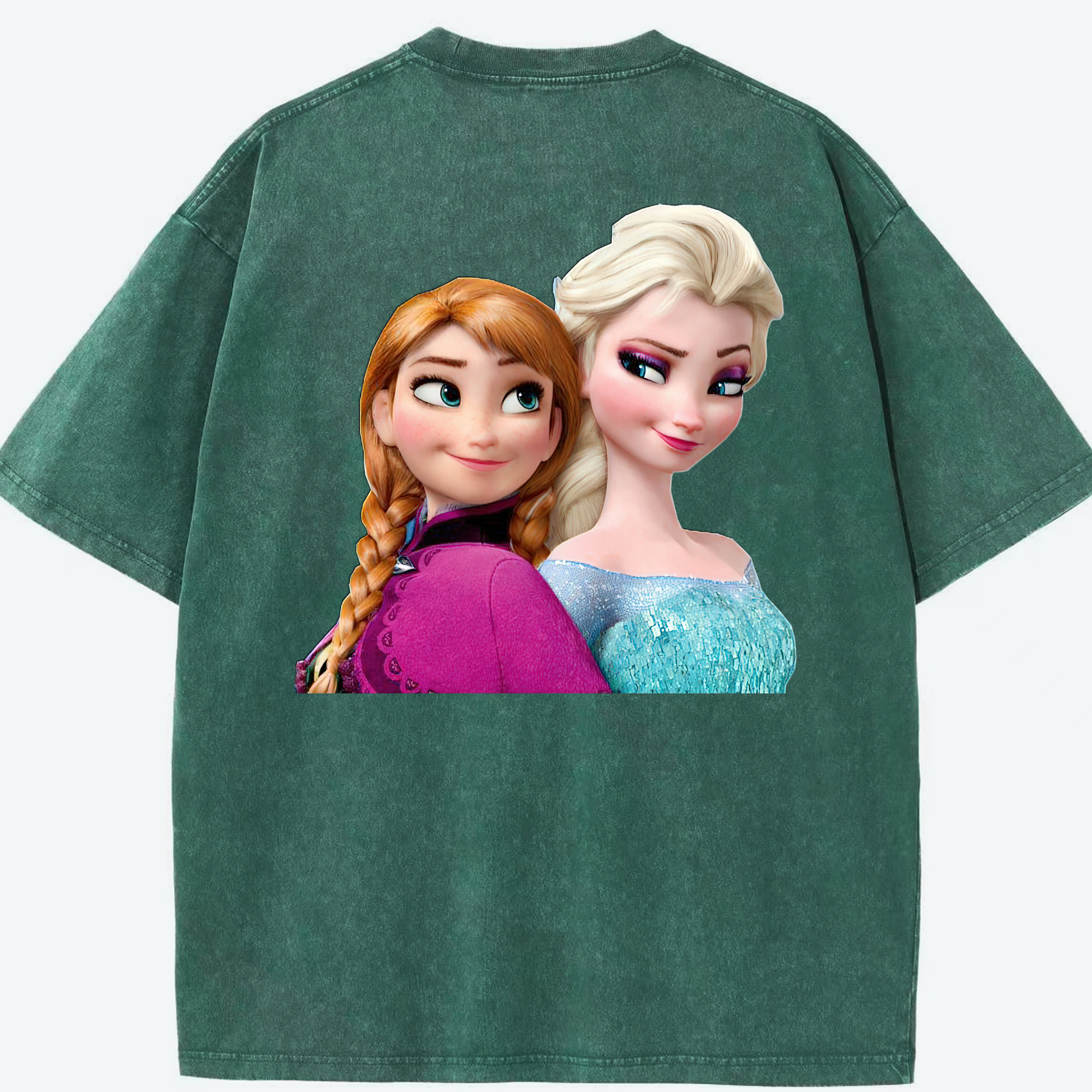 （画像用） アナと雪の女王 アンナ エルサ Frozen Anna Elsa 綿100% ヴィンテージ風 半袖Tシャツ（背面プリント）